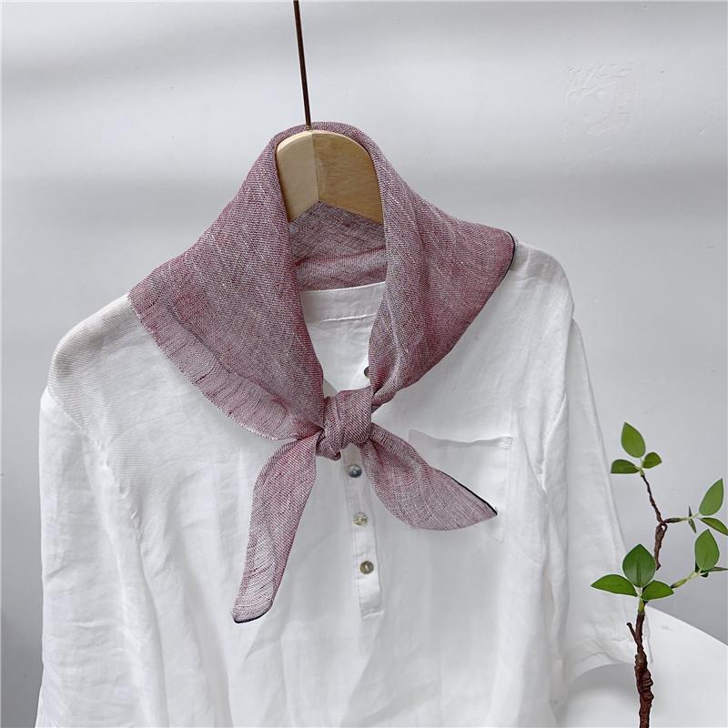 Retro Small Plaid Linen Square Scarf Literary And Versatile Women'S Summer Neck Protection Small Silk Scarf Scarf Accessories