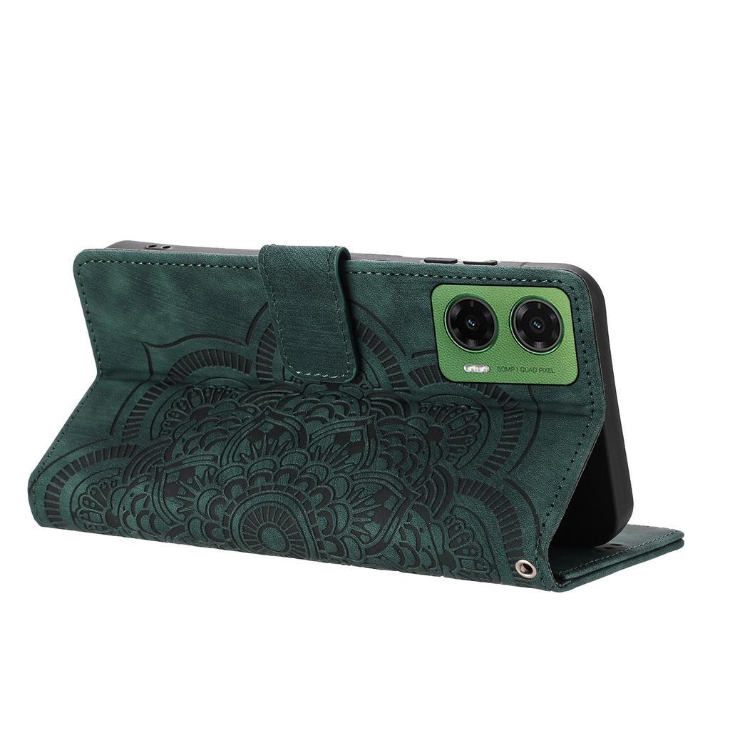 For Motorola Moto G35 5G Case with 2Pcs Tempered Glass WANLONFENG MTL Series Mandala Leather Phone Cover