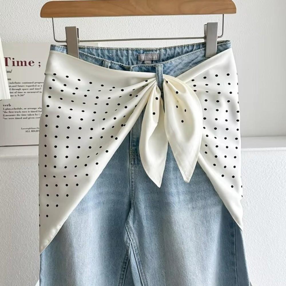 Triangular Shape Polka Dot Head Scarf Elegent Jeans Waist Belt Imitation Silk Scarf Festival