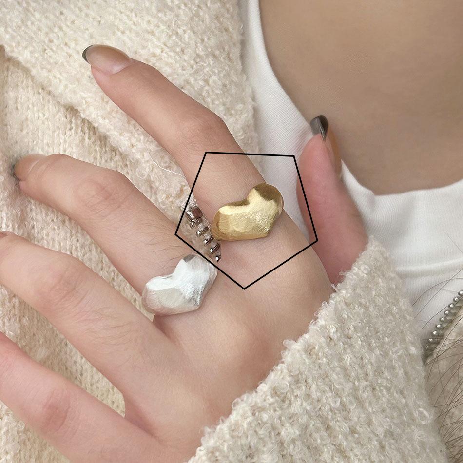 925 Silver Open Finger Ring Punk Heart Irregular Geometric Stackable For Women Girl Jewelry Gift Dropship