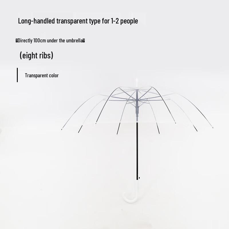 TianAi Transparent 8-Rib Long-Handle Umbrella