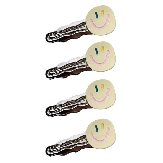 4Pcs Girl Hairpin Smile Face Pattern Stable Clamping Force Smooth Metal Edge Hair Clips Side Bang Hair Accessories