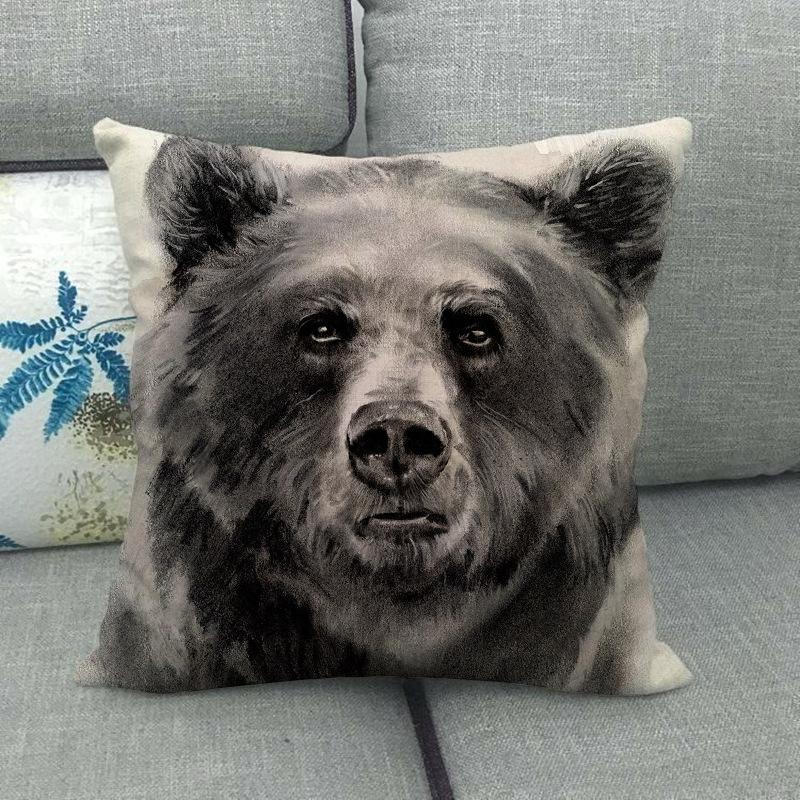 Bear Tiger Lion Fox Wolf Animal Patterns Digital Printing Short Plush Pillow Covers For Car Sofa Office Cushion Cover Home Goods