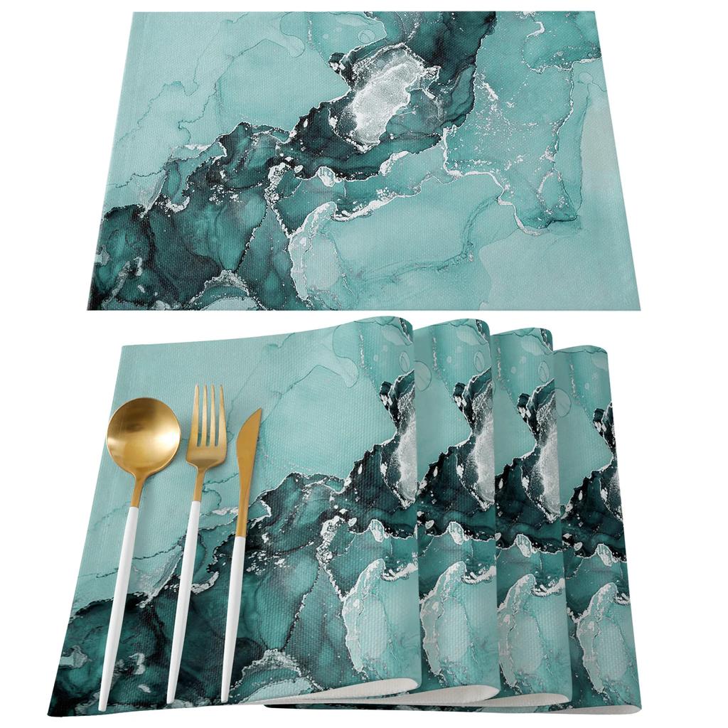 Marble Placemats Set Washable Kitchen Dining Table Mats,Heat-Resistant Place Mats for Indoor Outdoor Party Holiday Decoration