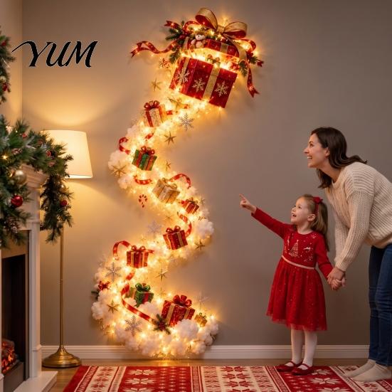 Weihnachtsglocken Lichterketten Magische Pfad Wandleuchte, Zug Baum Stern LED Kaskadierende Feiertagsdekoration Dekorative Innenleuchten mit Warmweiß