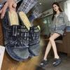 Washed Denim Outer Wear Women's Shoes Muffin Bottom Waterproof Table Sandals Women's New Summer High-heeled Fashion Slippers Women