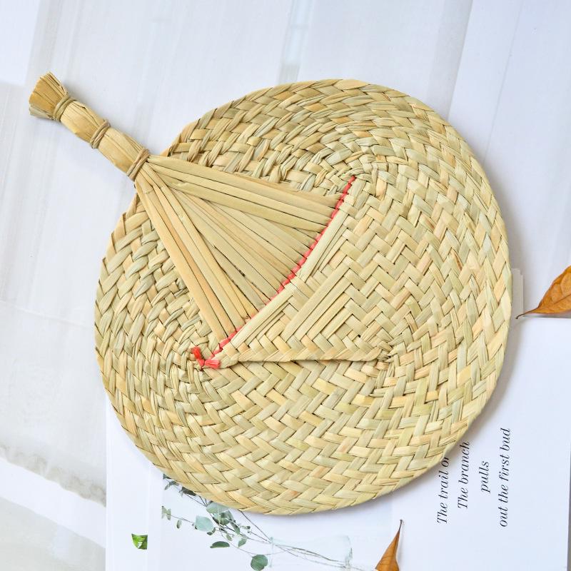 Liangshun Handmade Large Cattail Palm Leaf Fan with Curved Handle