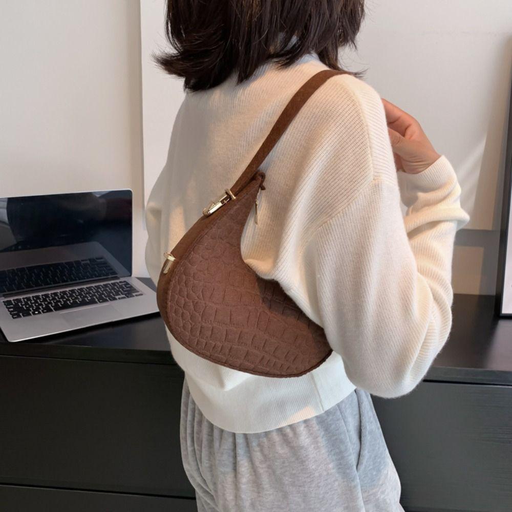 

Solid Color Crescent Bag Shoulder Pouch Felt Handbag Fashion Cloth Shoulder Bag Girls зелений
