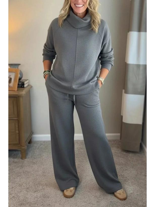 2025 Herbst/Winter Damen Unifarbener Kapuzenpullover mit hohem Kragen & Top Zweiteiliges Set - Lässig und Stilvoll