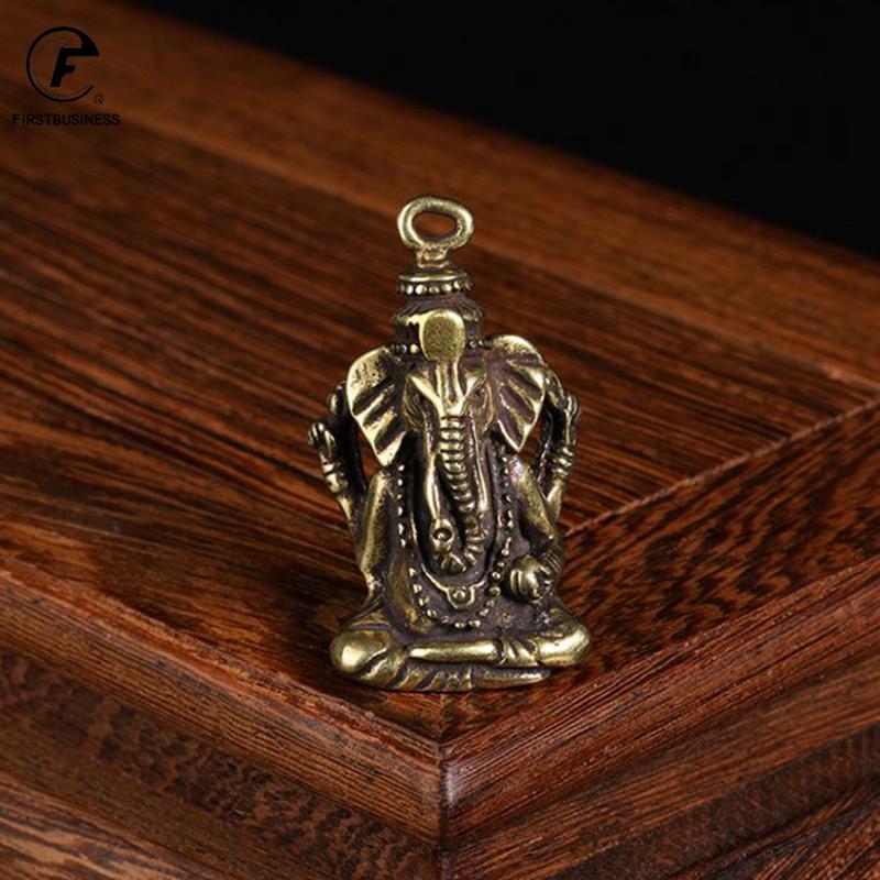 Copper Cute Animal Elephant Statue Buddha Statue Keychains Desktop Decoration Ornaments Metal Brass Crafts Figurines Miniatures