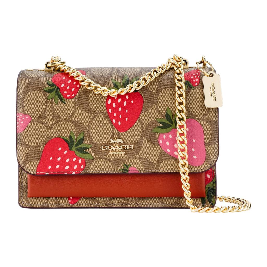 Coach Klare 18 Classic Monogram Strawberry Print Chain Shoulder Bag Small Women Shoulder Bag Brown CH521-IME7V