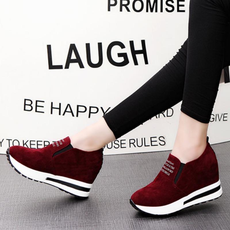 2024 New Women's Wedge Height Heightening Shoes Brand Designer Casual Thick-Soled Shoes Outdoor Shallow Mouth Slip-on Sneakers