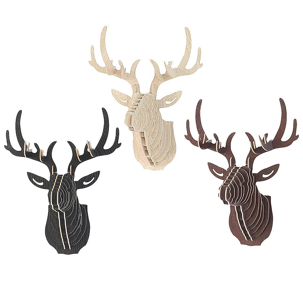 3D Tre DIY Dyr Hjortehode Puslespill Modell Hjem Kontor Vegghengt Oppbevaringsholdere Hyller Håndverk