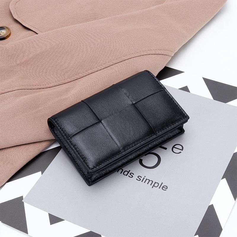 Sheepskin woven short women's change bag fashionable and versatile temperament genuine leather business card bag multi-functional e small card bag