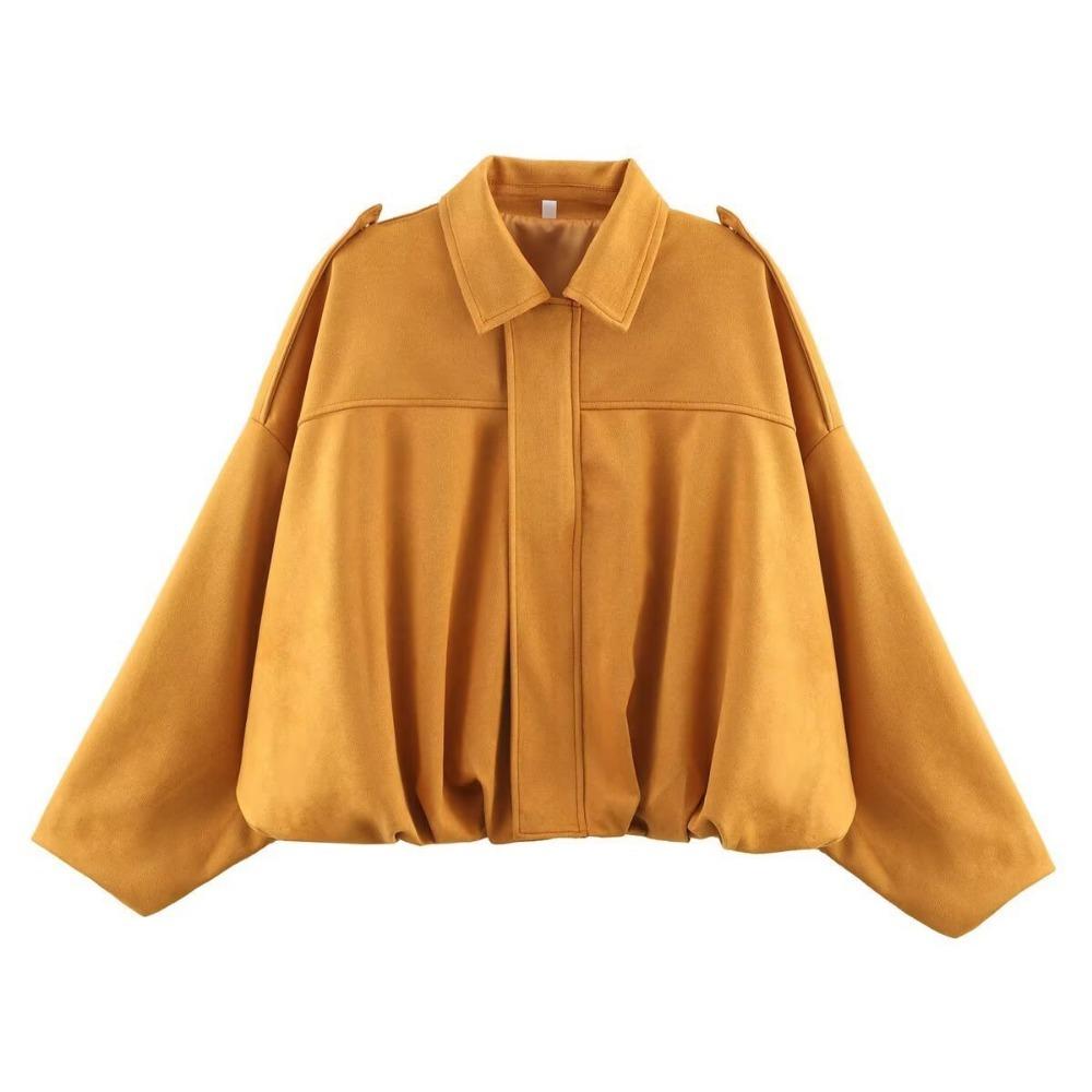 Women Suede Jacket Loose Casual Bomber Coat Lapel Zipper Long Sleeve Jackets Vintage Lady Motorcycle Outwears