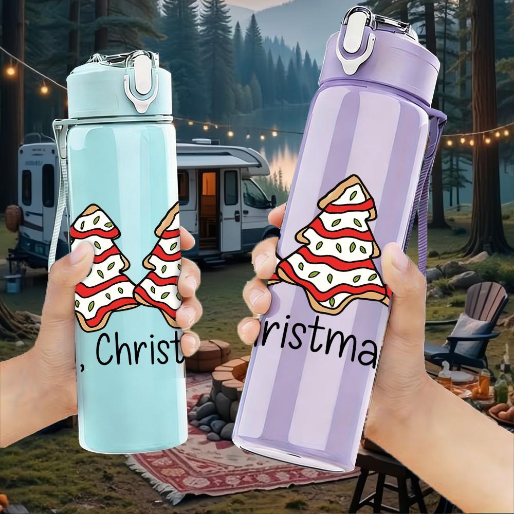 1PC Small Christmas Tree Group Print 750ml Color Plastic Sports Water Bottle Leakproof Flip Straw Lid Suitable for Sports Office Home Use