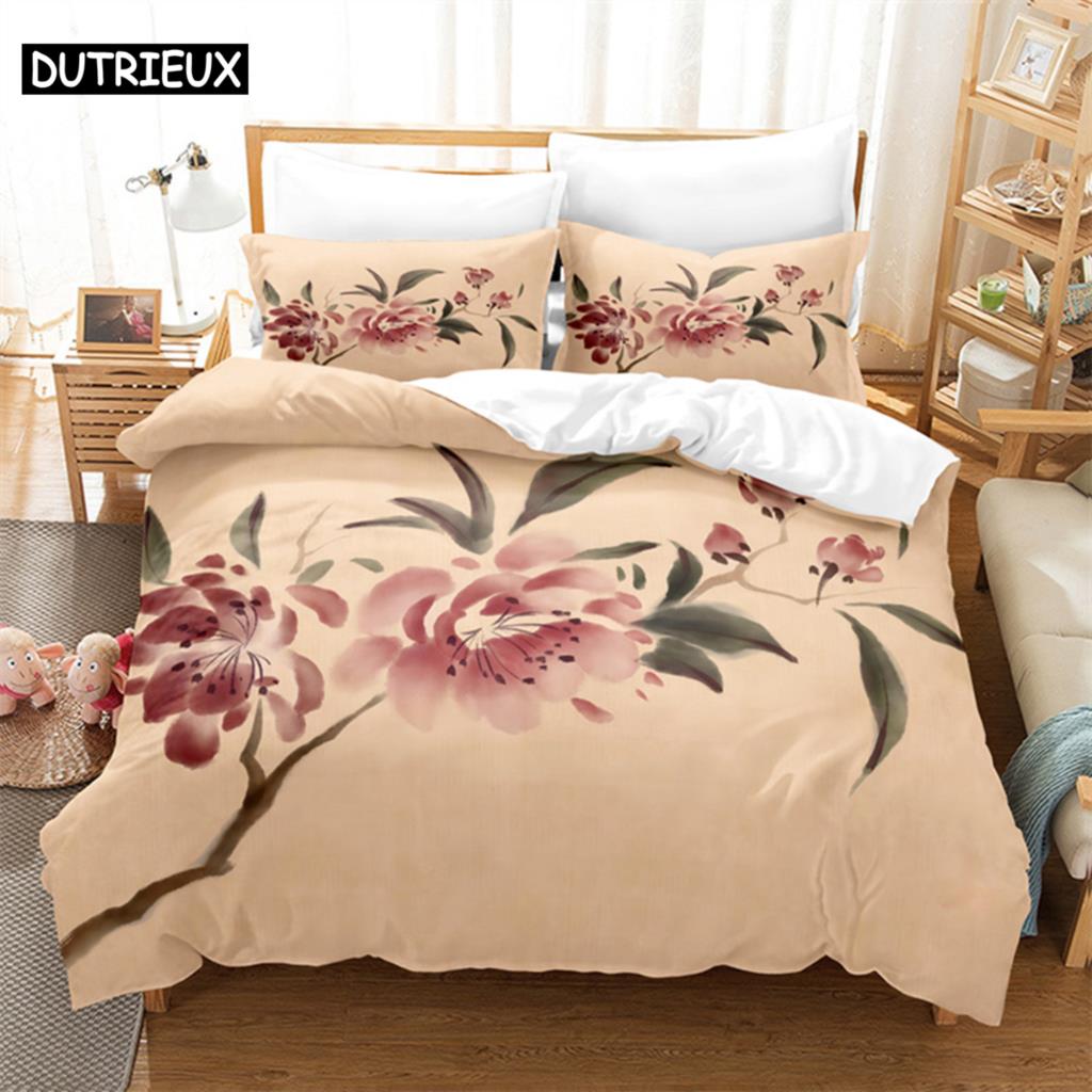 Comforter Blue Flower Butterfly Queen Bedding Kids Bedroom Bed Set King Size Bedding Set