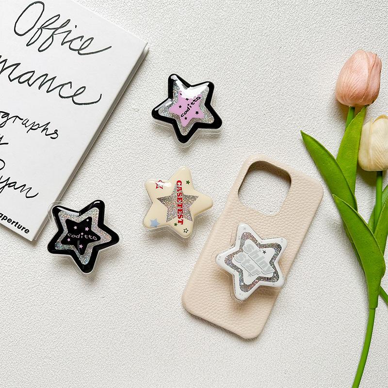 Mobile Phone Airbag Bracket, Five-Pointed Star Glitter Powder, Small Wind, Fresh And Pasted Desktop Retractable Watching Drama Support Frame