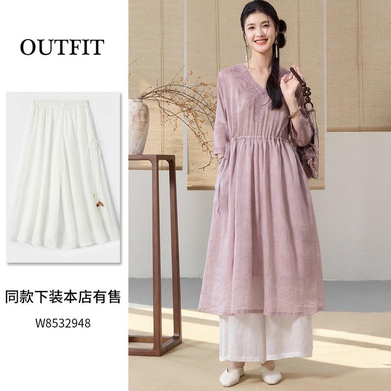 Summer 2025 Embroidered and Embroidered Collar Forest Series Loose Breathable Women's Dress