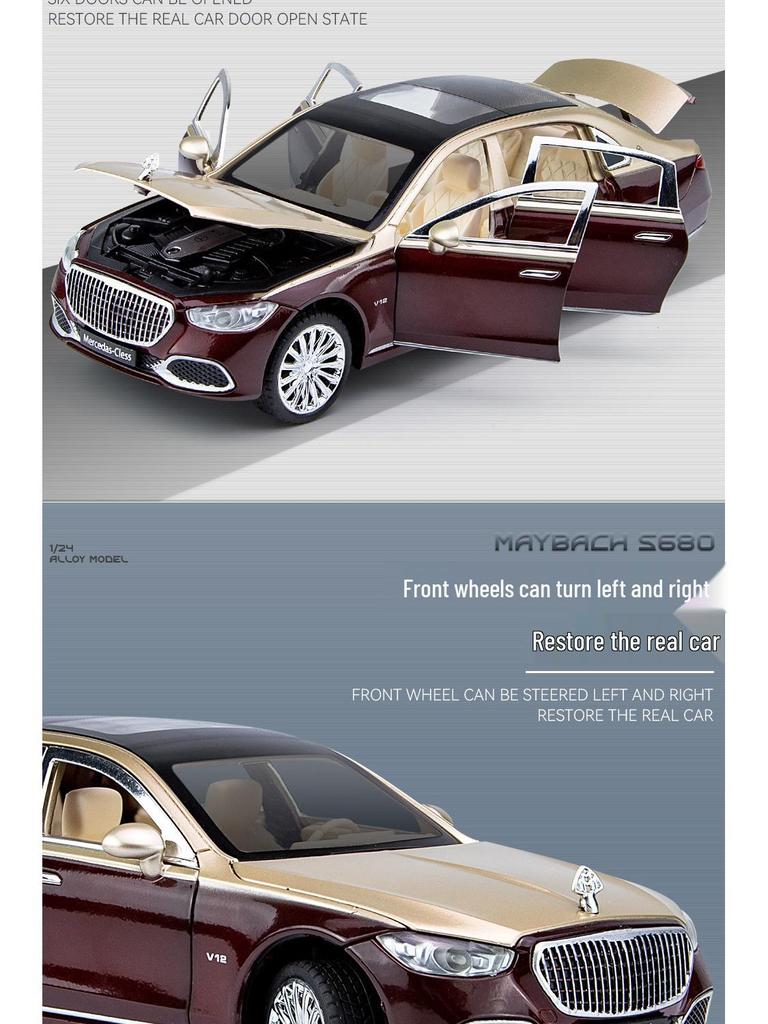 1:24 Maybach S680 Alloy Car Model with Lights - Home Decoration Toy Car