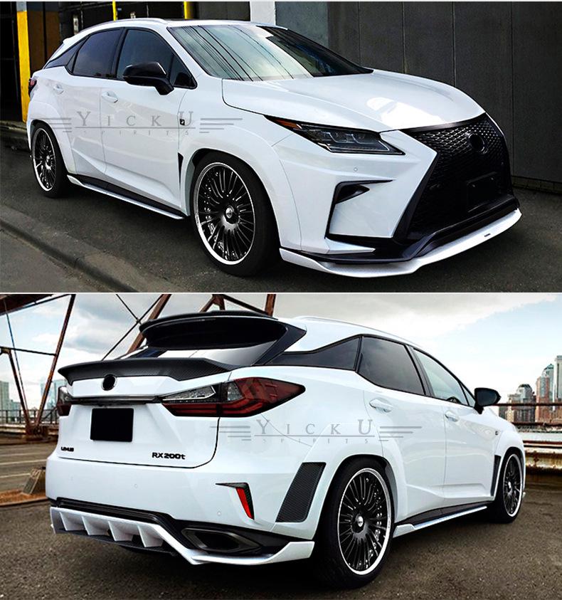 Compatible with 2016-2019 Lexus RX: Front/rear Lips, Side Skirts, Lower Lip, Resin Arches, ART Roof, Rear Wing, and Canards.
