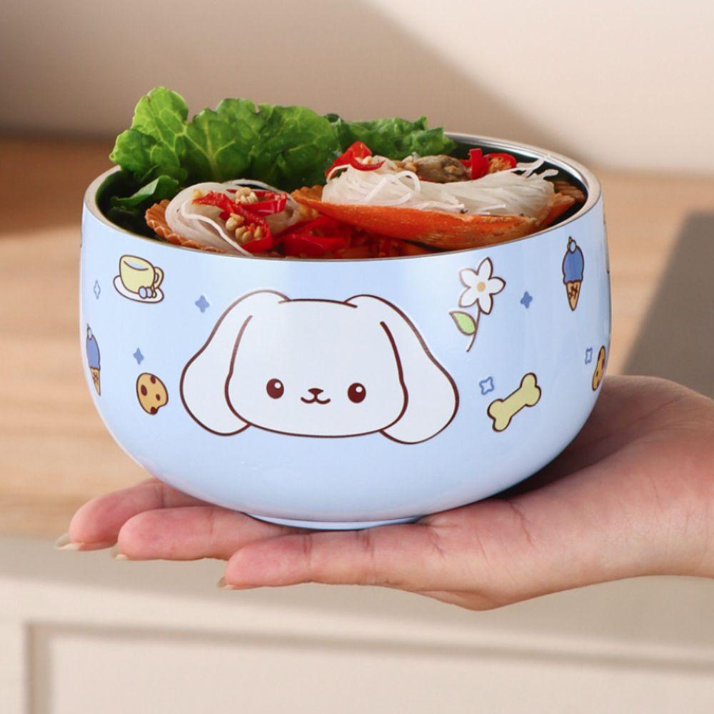 Anti-scalding Stainless Steel Children's Bowl Double Layer Rice Bowl Tableware Ramen Bowl  Soup