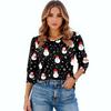 Women's Fashion Casual 3/4 Christmas Print Color Shirt Women's Round Neck Tops