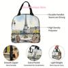 1pc Parisian Café with Eiffel Tower View Printed Thermal Insulated Bag – Reusable, Portable & Refrigerated for Home, Restaurant,