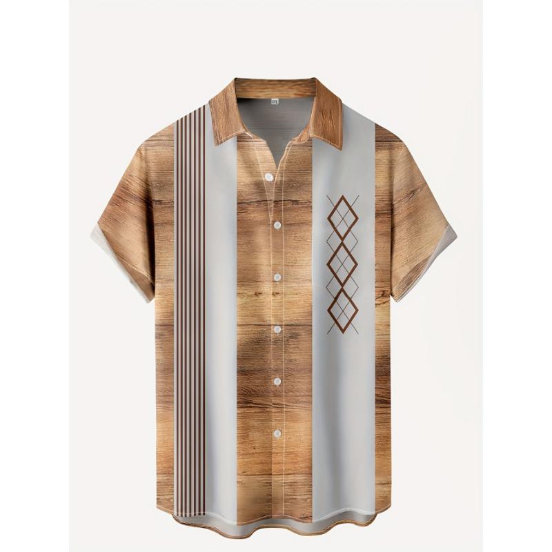 New Hawaii Men's Vintage Shirts Casual Breathable Short Sleeve Tops Beach Party Plaid Tops Short Sleeve Men's Clothing