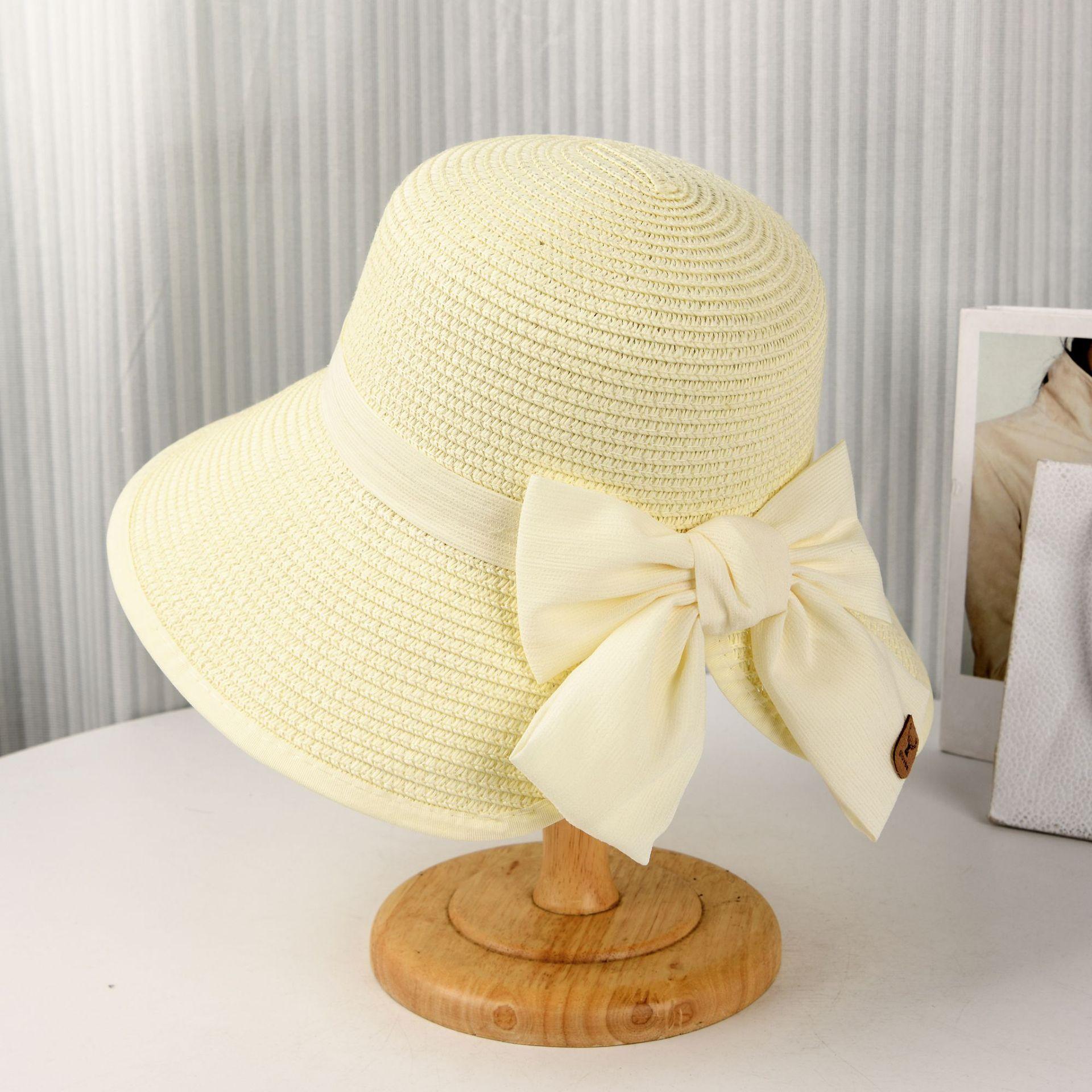 

Складная элегантная соломенная шляпа-ведро Элегантные плиссированные банты однотонные солнцезащитные шляпы дышащие уличные пляжные шляпы для путешествий для женщин повседневного использования ONE SIZE слоновая кость