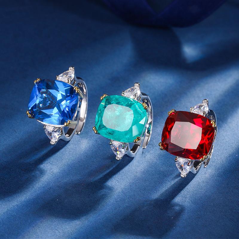 Jewelry Copper Bottom Gold-Plated Simulation Color Treasure Corundum Fat Rectangular Simple Ring Female 14 * 16