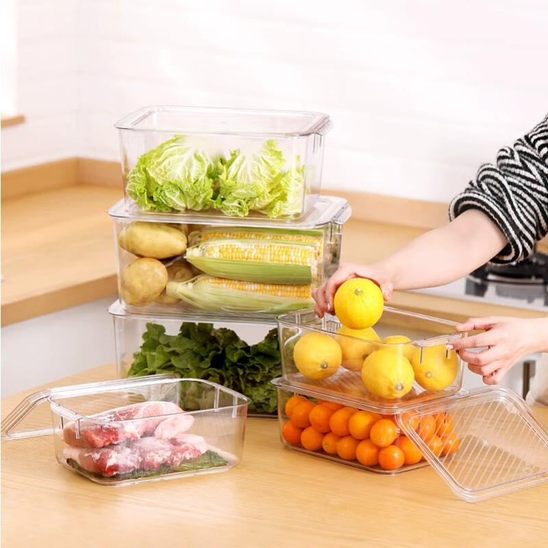 Organizador de cajón para refrigerador, caja de almacenamiento transparente para cocina y alimentos