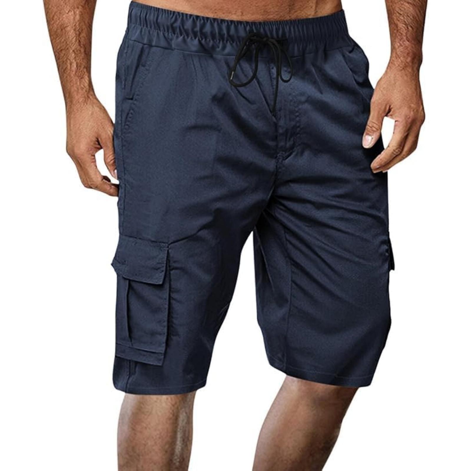 

Men s Big & Tall Multi-Pocket Cargo Shorts, Drawstring Loose Fit Athletic Shorts XL Темно-синій