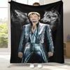 Famous Johnny Hallyday Rock Star Flannel Blanket,Ultra Soft Warm Plush Throw for Home Bedroom Bed Sofa Cover Office Picnic Gift