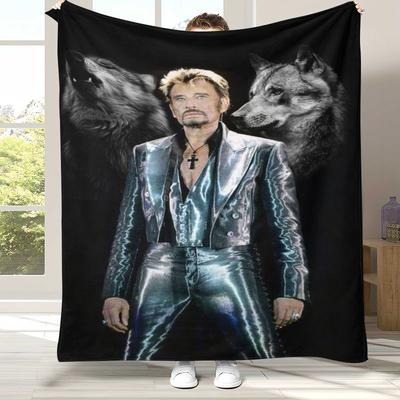 Famous Johnny Hallyday Rock Star Flannel Blanket,Ultra Soft Warm Plush Throw for Home Bedroom Bed Sofa Cover Office Picnic Gift