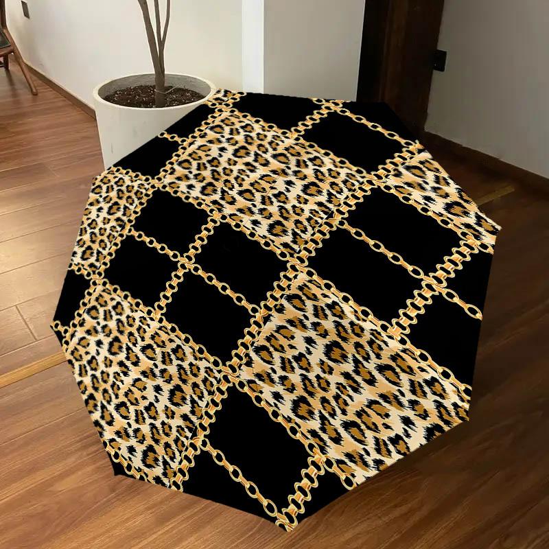 1 Stück Leopardenmuster Kettenraster Regenschirm - 8 Speichen verstärkt, Automatisches Öffnen, Leicht & Langlebig, Niedliches Modeaccessoire für Outdoor, Strand oder Freizeit