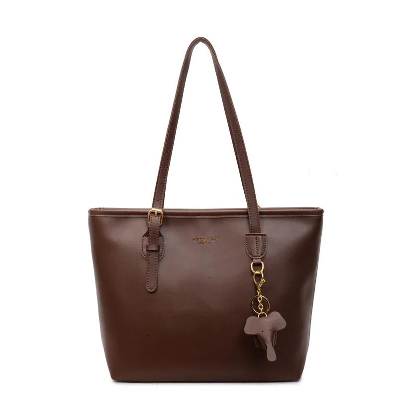 

Solid PU Large Capacity Sewing Thread Casual Shoulder Bags for Women Hot Sale Personality Stylish Design Commute Youth Tote Bags кавовий