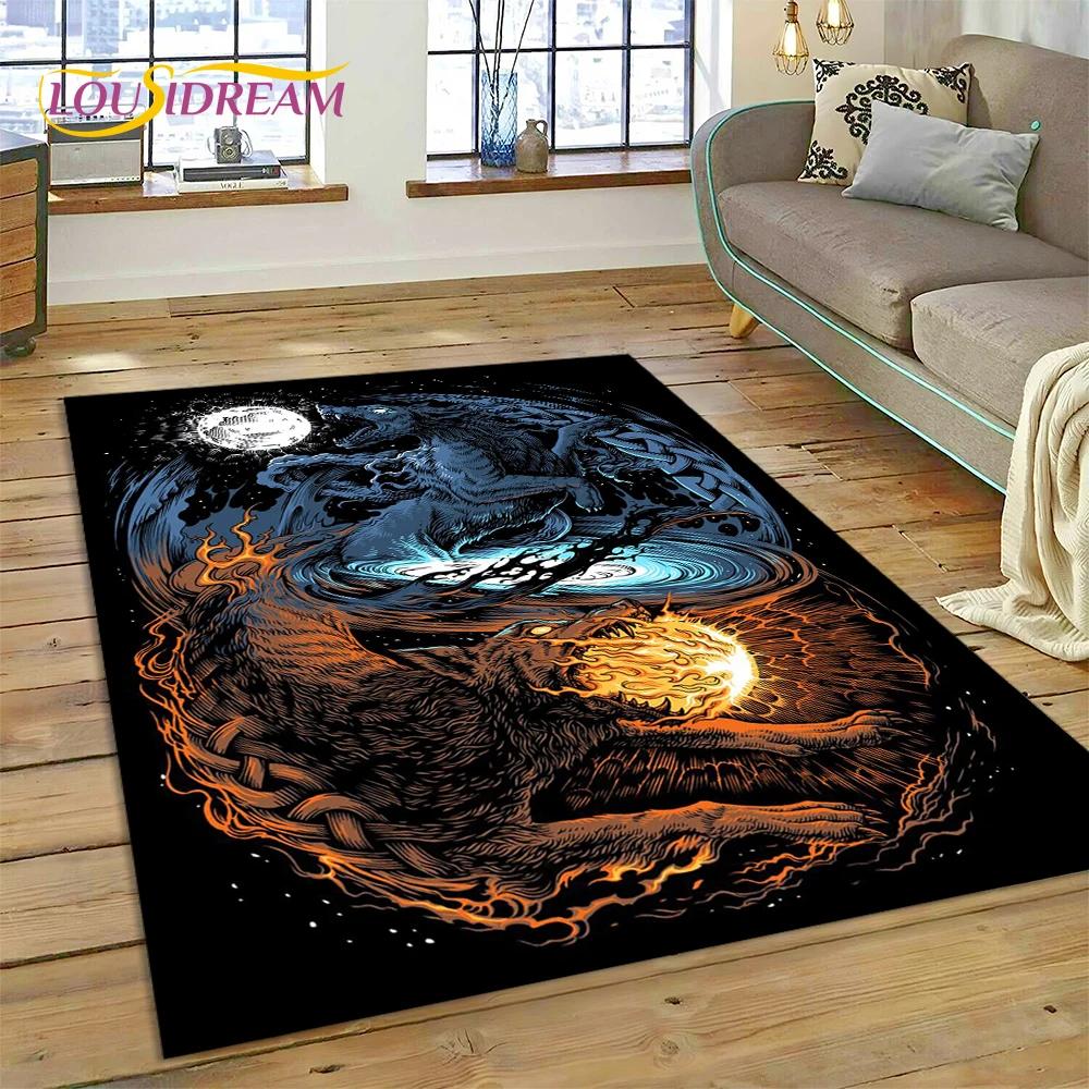 Nordic Mythology Valhalla Viking Odin Cartoon Area Rug Large,Carpet Rug for Living Room Bedroom Sofa Doormat,Kids Play Floor Mat