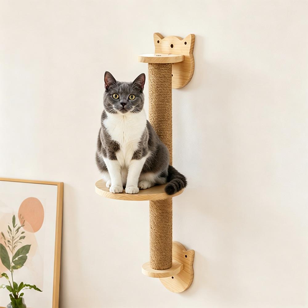 Wall Mounted Cat Scratching Post With Perch Platform Sisal Wood Cat Scratcher Tree Cat Claw Grinding Post For Indoor Kitten