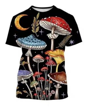 Summer Men s Casual T-Shirt, Printed T-Shirt Art Design Color Mushroom Printed T-Shirt XXS