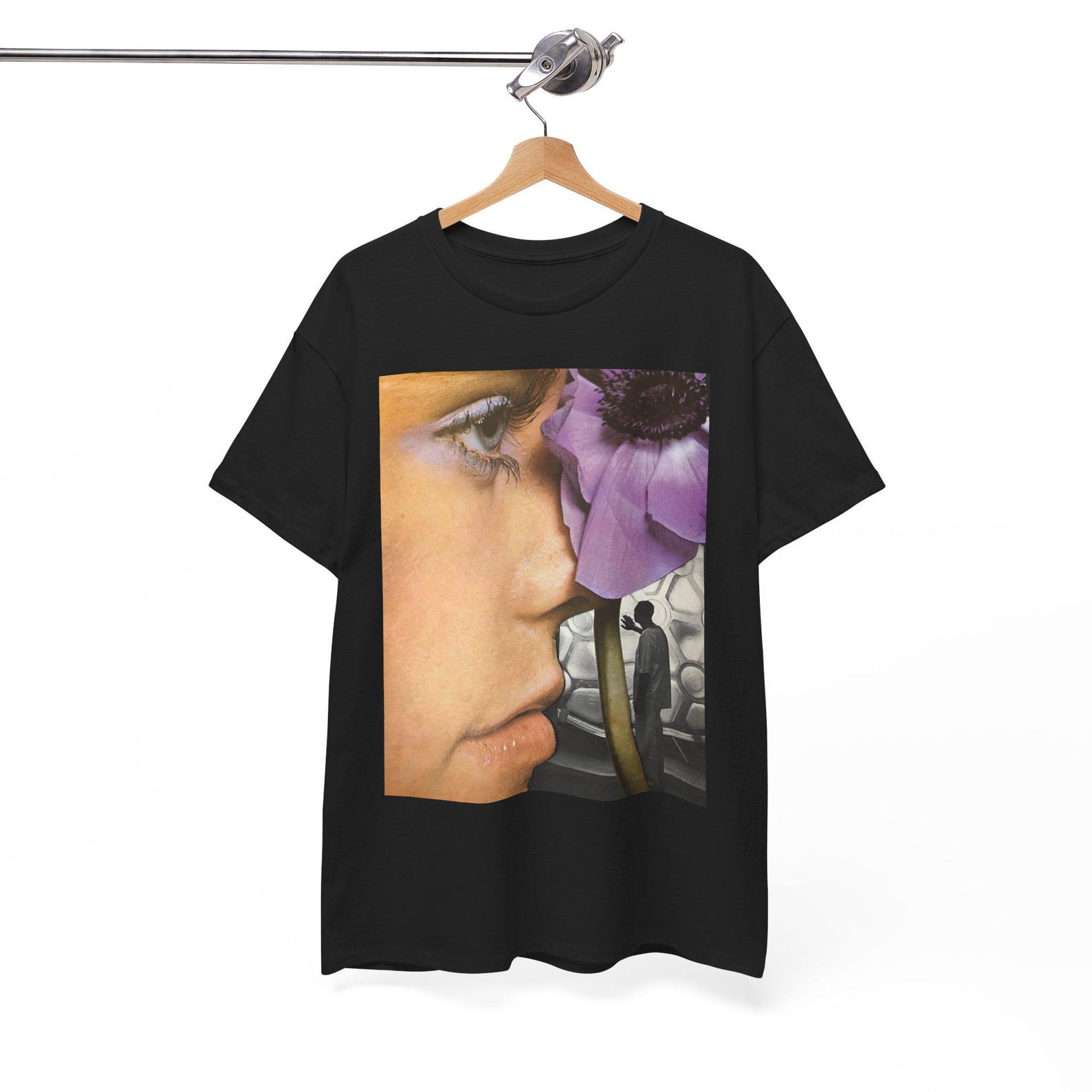 Surreal Collage Art T Shirt Face, Flower & Figure Dreamlike Conceptual Art Tee 3XL