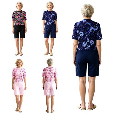 Combinaison Spéciale Personnes Âgées Imprimé Floral Manches Courtes Fermeture Éclair Dorsale Fermeture Éclair à l'Entrejambe Anti-déchirure Combinaison Adaptative pour Femmes Vêtement d'Intérieur