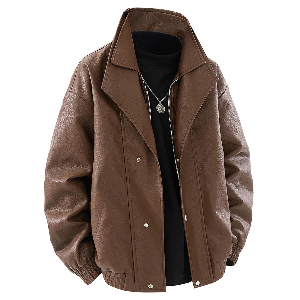 

Американская куртка из искусственной кожи Мужская Мужская куртка Весна и Осень Новая Стойка Воротник Мотоциклетный костюм Универсальная куртка Мужская 3XL коричневый