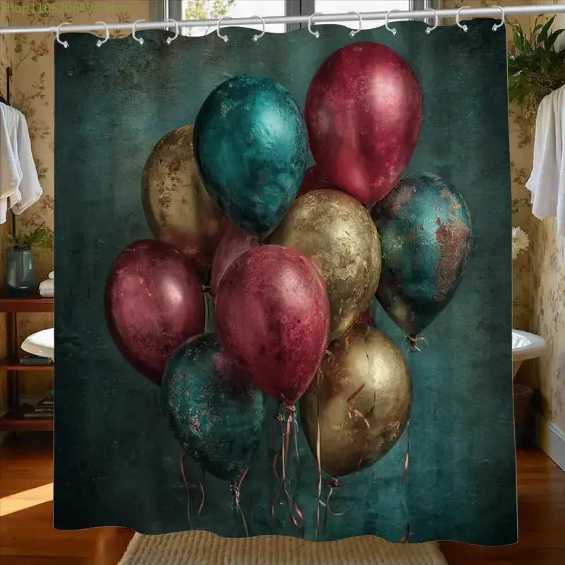 1pc Vintage Nostalgic Dance Party Birthday Festival Shower Curtain, with 12 Hooks, 180*180cm Bathroom Curtain for Home Decor