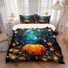3pcs Halloween Stained Glass Pumpkin with Leaves and Stars Decorative Bedding Set, Includes One Quilt Cover and Two Pillowcases (No Core)