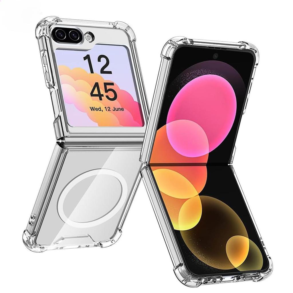 Luxury Transparent Airbag Magsafe Case for Samsung Z Flip 6 5 Acrylic TPU Magnetic Armor Cover for Samsung Galaxy Z Flip 6 Fundas