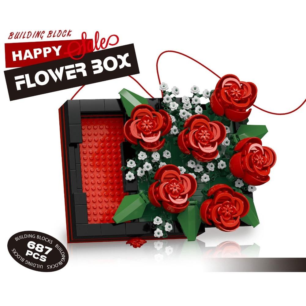 Bouquet of Roses Flower Box Blocks Drawable DIY Jewelry Box New Building Toys  Home Decor