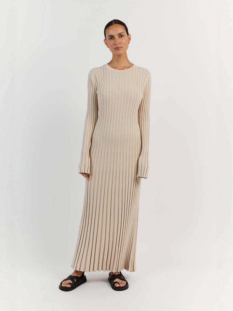 

2025 Autumn/Winter European & American Slim-Fit Knit Dress Large брудно-білий