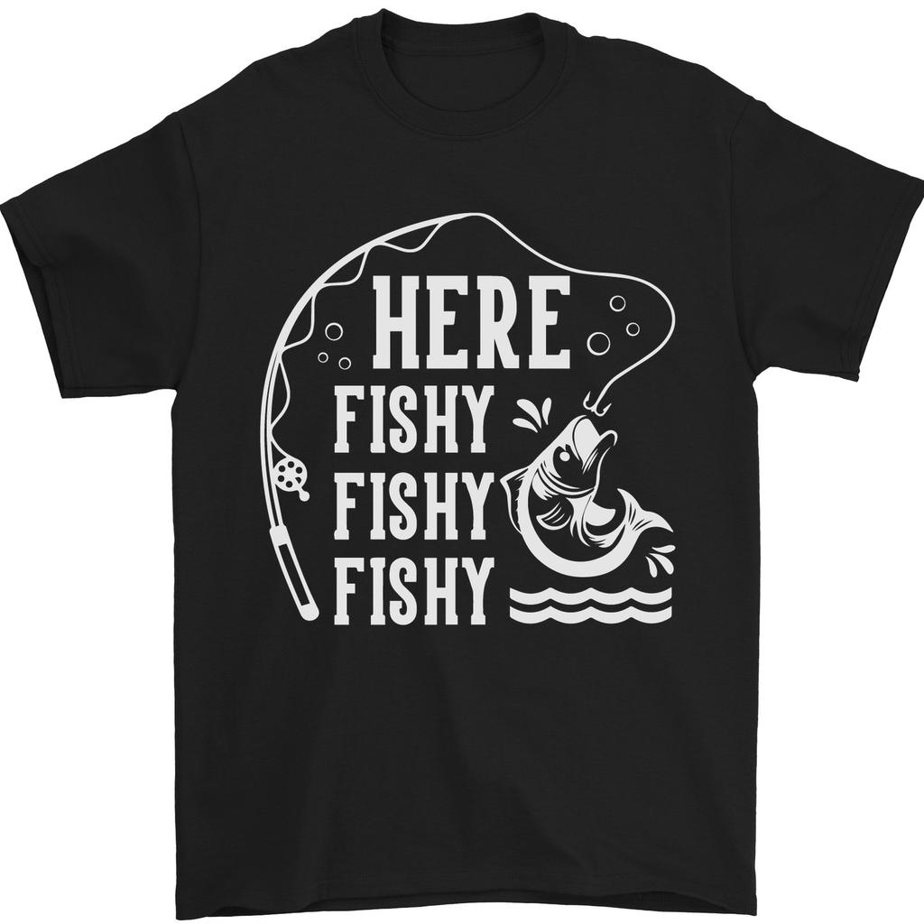 Here Fishy Fishy Funny Fishing Fisherman Mens T-Shirt 100% Cotton