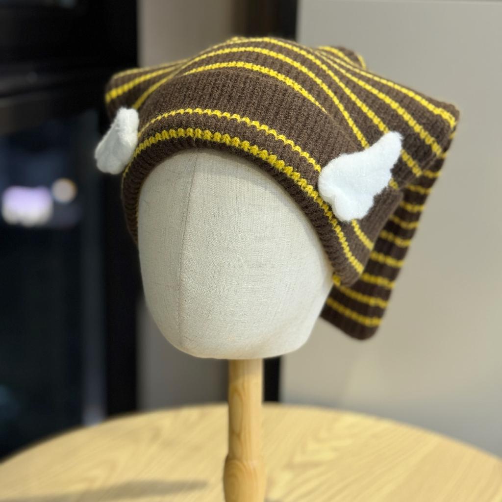 New Autumn and Winter Striped Patch Letter Scarf Shawl One Piece Knitted Hat Women's Warm and Interesting Pullover Hat Trend